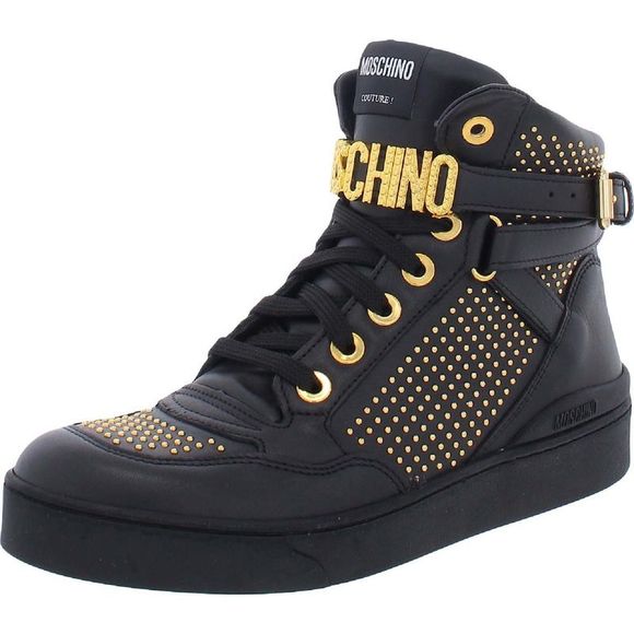 Moschino Shoes - Moschino Black Sneakers with Gold Detailing